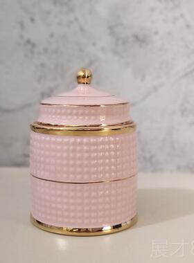 正品出口金色台收摆件棉纳糖签烛罐储物罐果盒收纳罐家居装饰潮品