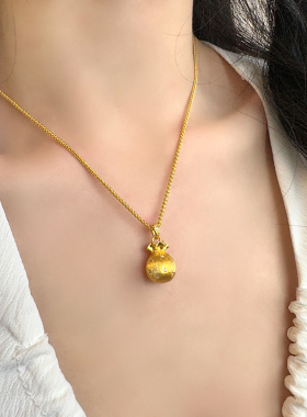 发财暴富小福袋~金色拉丝闪钻福袋项链女新款百搭高级感锁骨链