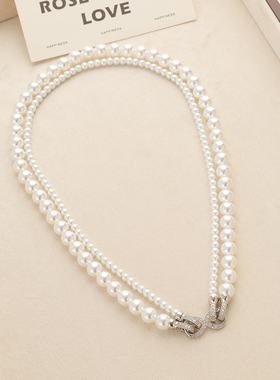 高亮珍珠项链女双层叠戴颈链