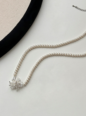 蒲公英烟花吊坠珍珠项链女网红爆款轻奢锁骨链高级感装颈链配饰