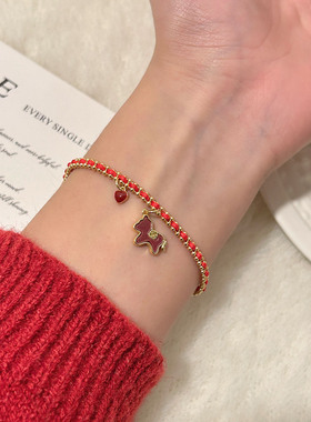 本命年碎冰冰红绳手链女