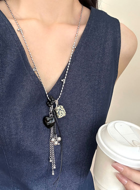 2025新款爆款斑点石爱心方块长款项链女百搭高级感小众百搭毛衣链