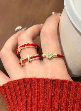 本命年转运编织红绳戒指女食指戒