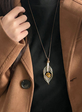 美拉德虎眼石长款吊坠项链