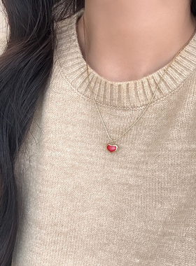红色爱心葫芦钛钢项链女锁骨链