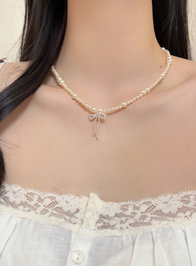 蝴蝶结珍珠锁骨链女2026新款