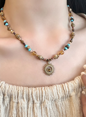 新中式复古民族风中古显白项链女手工串珠小众锁骨链颈链配饰