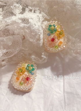 时满月圆琉璃复古重工耳夹耳钉