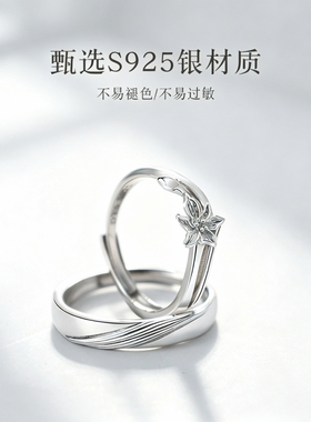 独叙鸢尾花戒指925戒指情侣一对小众设计对戒生日礼物七夕送女友