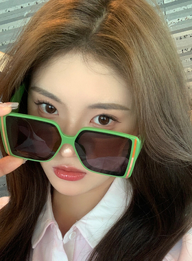 时尚潮牌简约绿色宽腿大框墨镜女高级感ins大脸显瘦防晒太阳镜男