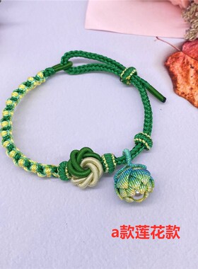 纯手工编织绿色桃花结手绳