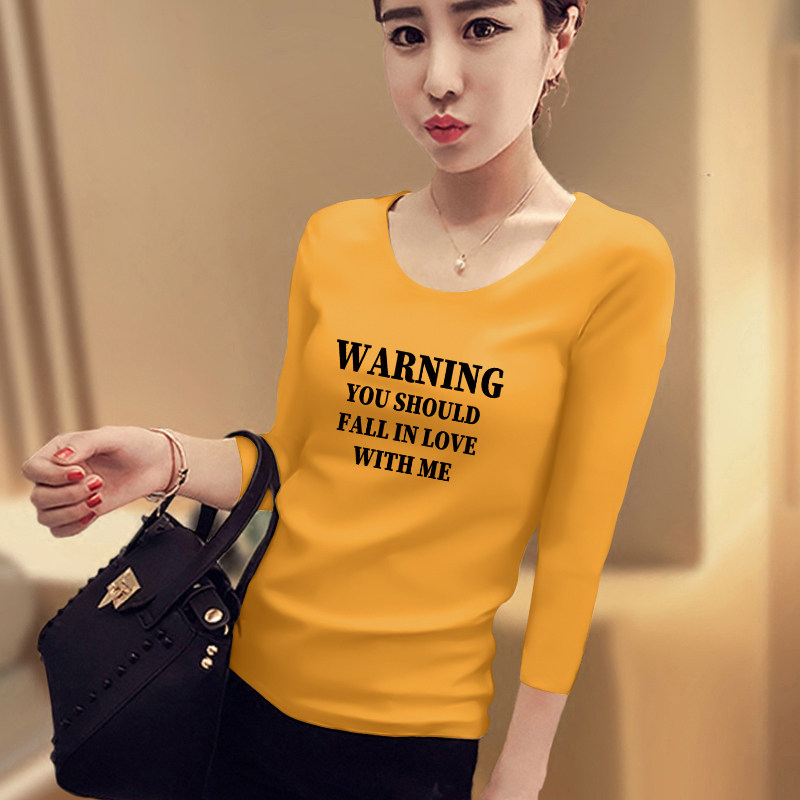 字母印花粉色七分袖t恤v领打底衫 正丫T恤