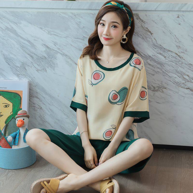 夏短袖中裤人造棉薄款学生卡通睡衣 qusmiyan秋水名媛睡衣/家居服套装