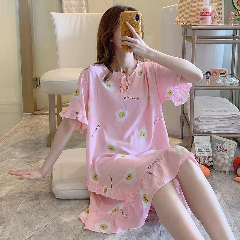 外穿睡裙夏短袖中老年妈妈薄连衣裙 qusmiyan秋水名媛睡裙