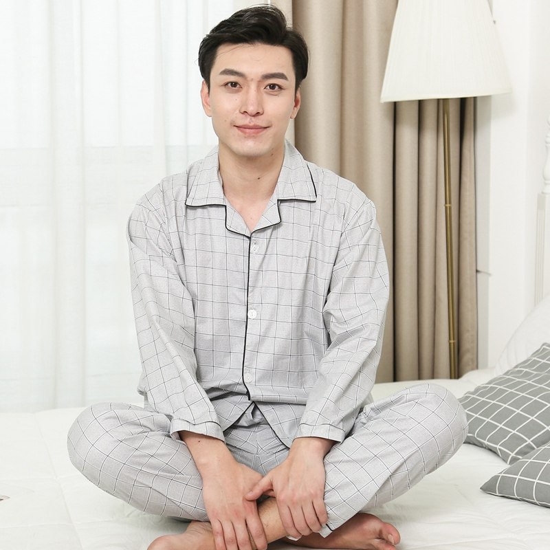 春秋棉布男长袖夏梭织纯棉青年睡衣 qusmiyan秋水名媛睡衣/家居服套装