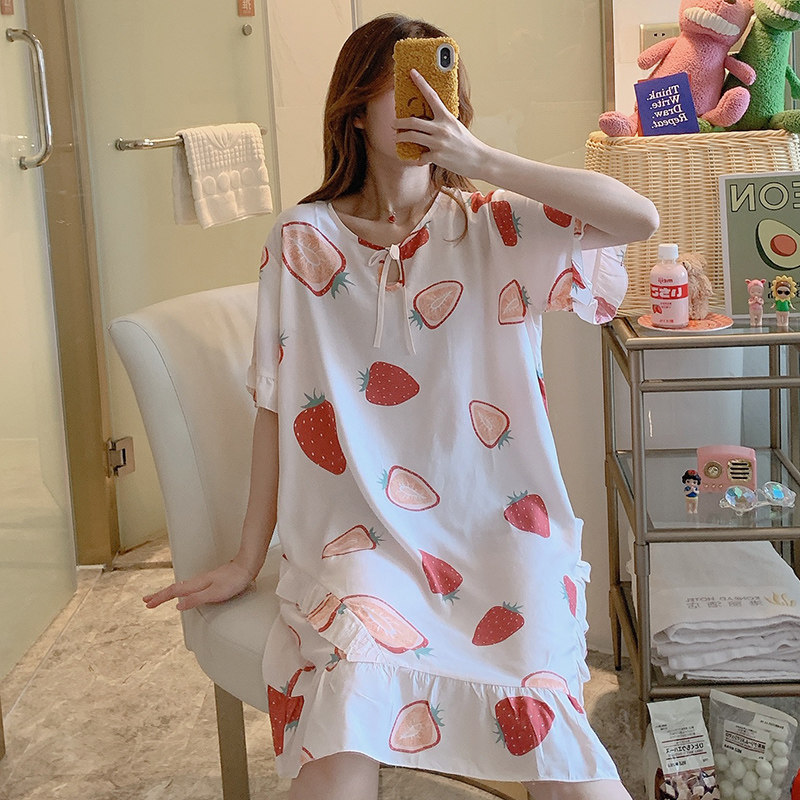 外穿睡裙夏短袖中老年妈妈薄连衣裙 qusmiyan秋水名媛睡裙