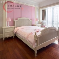 American light extravaganza Rattan Real Wood Bed Modern Minimalist White Bedroom Princess Bed Wedding Bed Folk Hotel Double Bed
