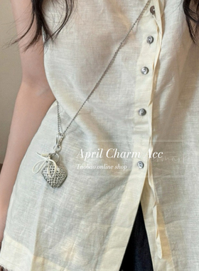 April Charm 银色编织爱心丝带包包项链女韩国长款个性小众配饰