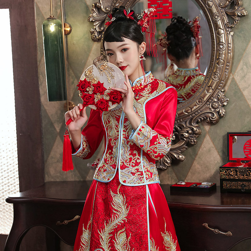 秀禾服2020新款结婚新娘盘金绣婚纱 衣佐吾佑旗袍