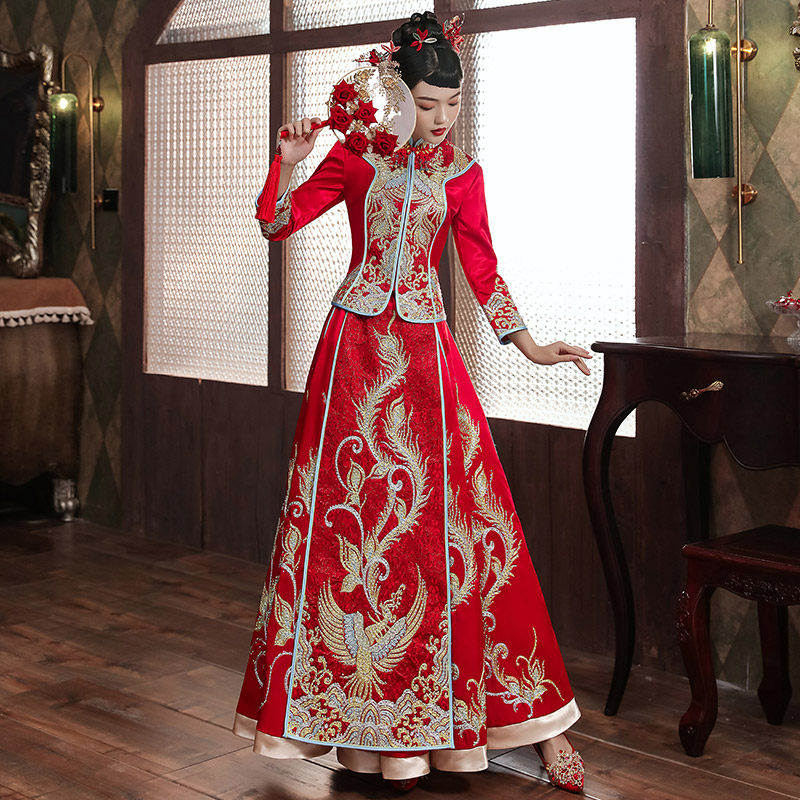 秀禾服2020新款结婚新娘盘金绣婚纱 衣佐吾佑旗袍