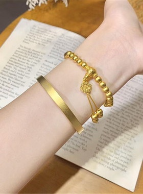 古法传承金包银磨砂方形手镯实心