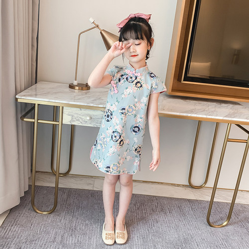 女童旗袍裙子2026新款夏装小女孩夏款汉服唐装儿童洋气碎花连衣裙 - 图1