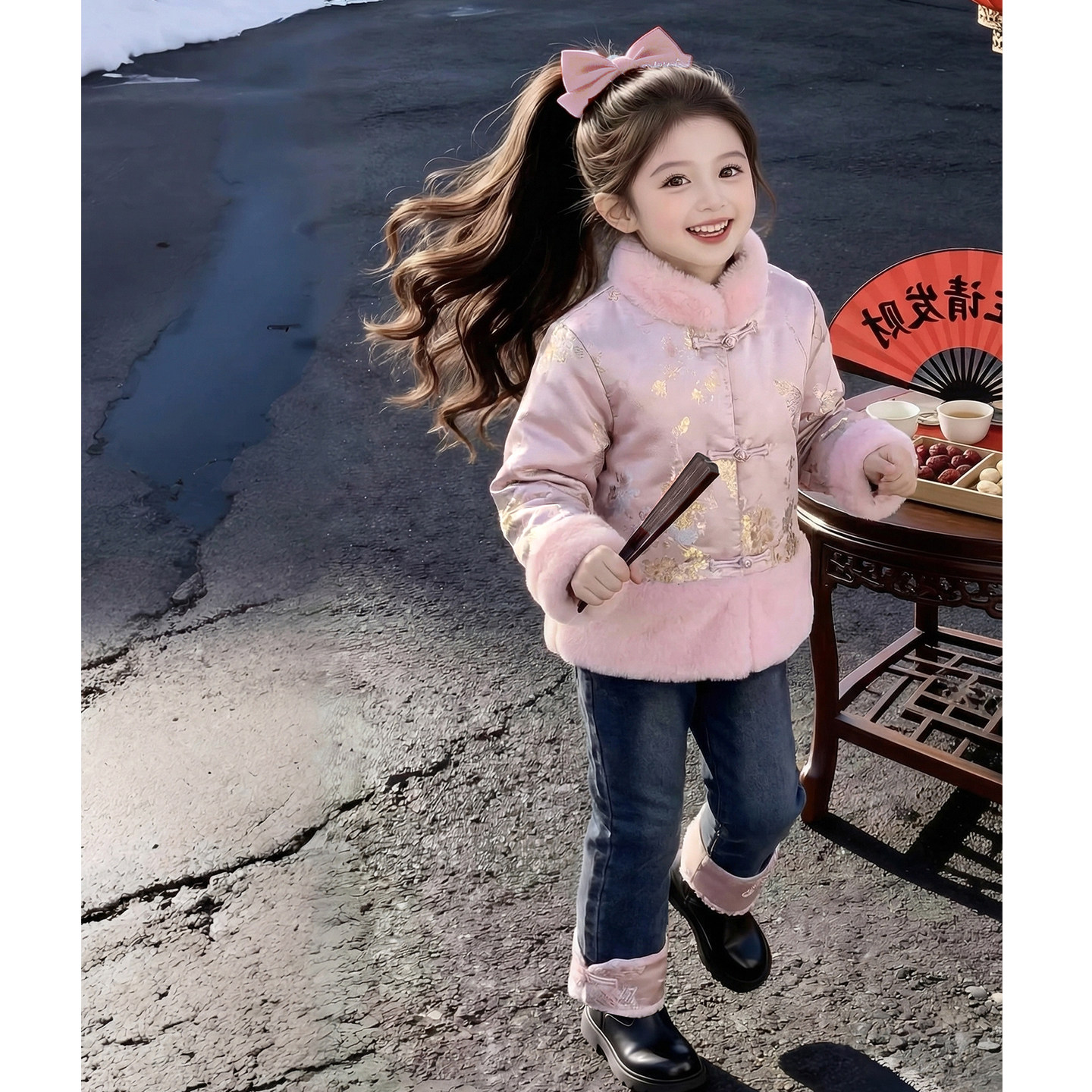 女童冬装套装2026新款儿童洋气汉服国风中式加厚爆款女孩两件套潮,淘宝优惠券,粉丝福利购,淘宝优惠卷