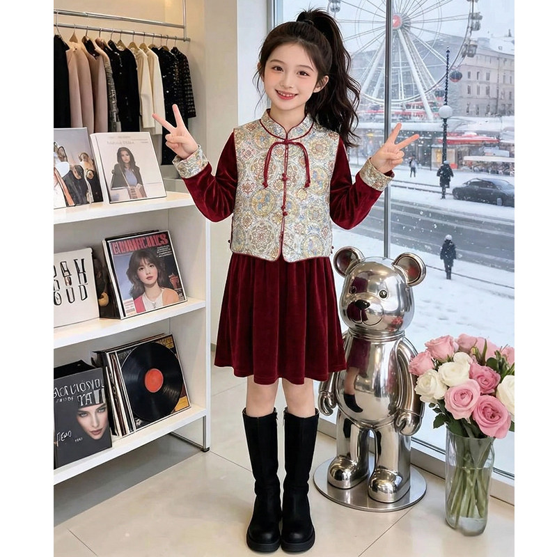 女童连衣裙冬季2026新款洋气儿童过年喜庆马甲两件套冬装女孩裙子,淘宝优惠券,粉丝福利购,淘宝优惠卷