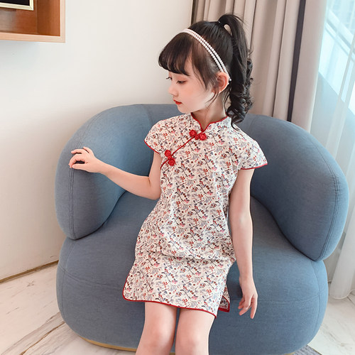 女童旗袍裙子2026新款夏装小女孩夏款汉服唐装儿童洋气碎花连衣裙 - 图3