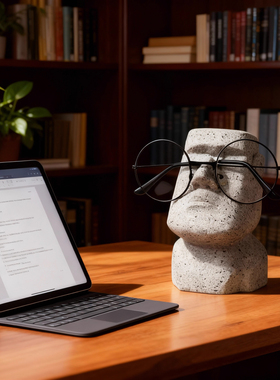 创意搞怪摩艾石像眼镜支架摆件