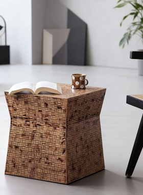 禅意几何竹藤手工边几客厅轻奢