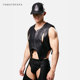 TOMATOPAPA ເສື້ອຍືດ retro ຊັກຫນັງ sleeveless waistcoat sexy splicing pu leather vest jacket top