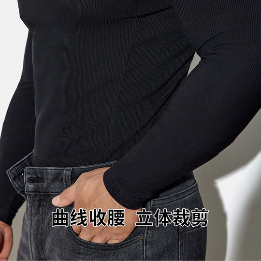 TOMATOPAPA秋冬新品长袖T恤高领修身高弹运动健身体恤青年潮上衣