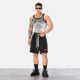 TOMATOPAPA Men's Loose Straight Quarter Pants Distressed Splicing Double Waistband Drawstring Casual Waffle Shorts