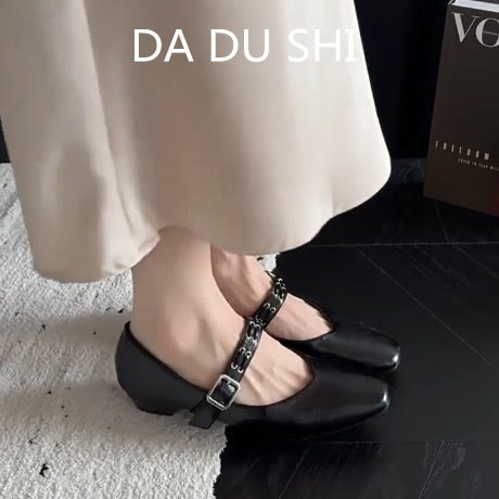 羊皮版！粗跟真皮小皮鞋女金属一字带软底单鞋一脚蹬方头玛丽珍鞋,淘宝优惠券,粉丝福利购,淘宝优惠卷