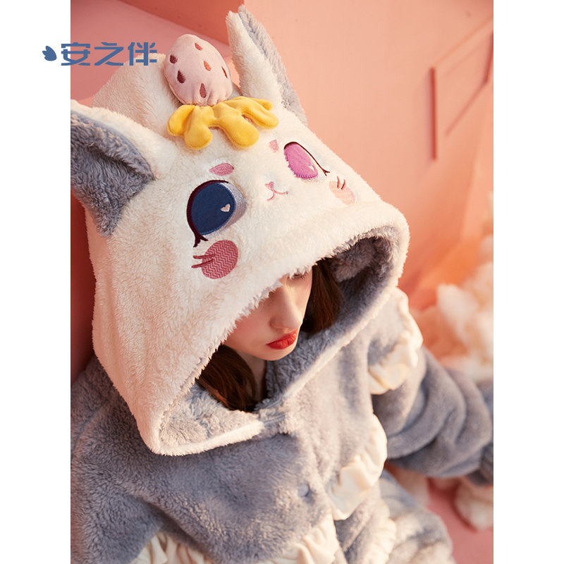 安之伴秋冬季珊瑚绒甜美卡通睡衣 安之伴玖伴睡衣/家居服套装