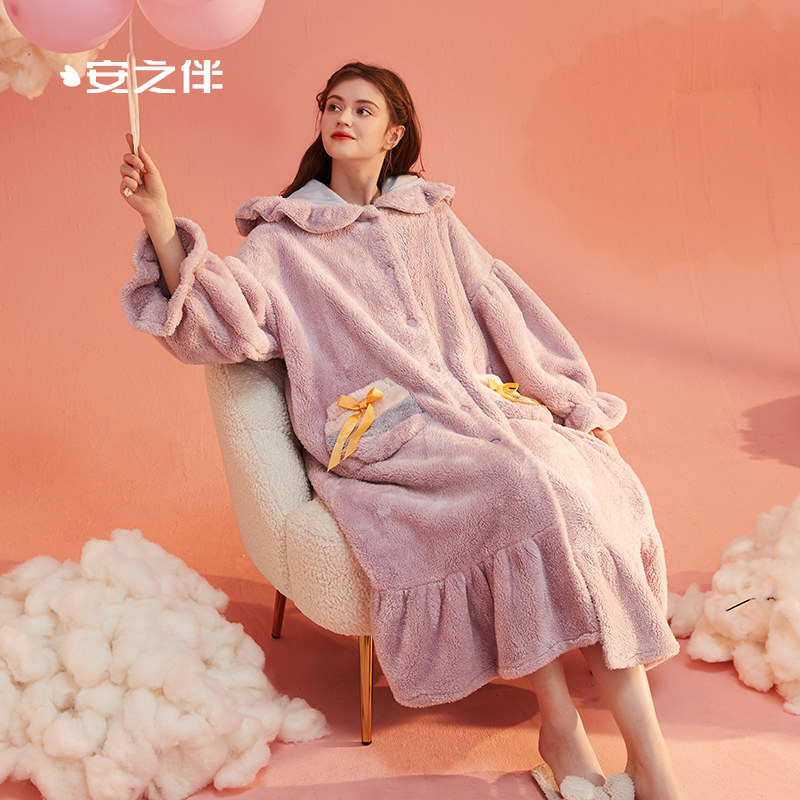 安之伴珊瑚绒可爱公主冬季长款睡袍 安之伴玖伴睡袍/浴袍