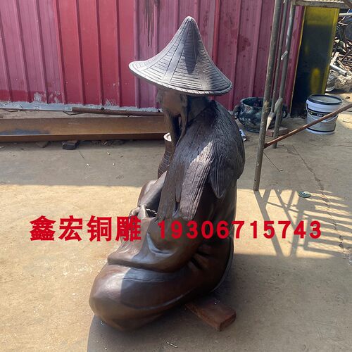 大型姜太公垂钓雕塑渔翁打鱼铜像户外铸铜老人物民俗景观小品摆件 - 图0