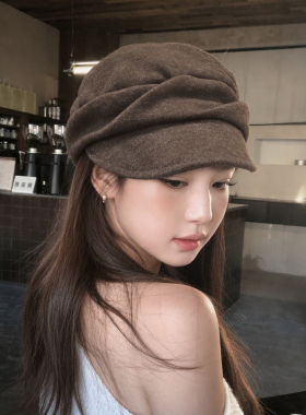 毛呢复古贝雷鸭舌帽显脸小女秋冬