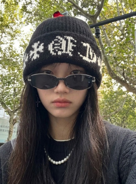 字母针织毛线冷帽包头护耳保暖女