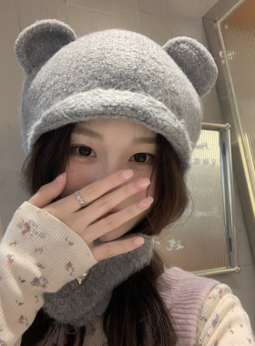 甜美可爱针织毛线帽女秋冬包头护耳加厚保暖防寒显脸小帽子大头围