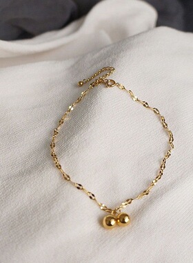 不掉色金色钛钢小球手链脚链