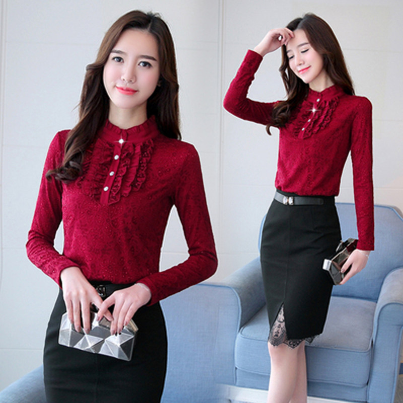 半高领女士长袖加绒美体蕾丝内搭 彩俏朵T恤