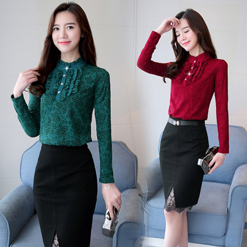 半高领女士长袖加绒美体蕾丝内搭 彩俏朵T恤