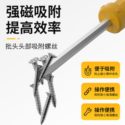 得力一字穿心螺丝刀敲击加粗镙丝刀平口改锥套装十字梅花起子加长 - 图1