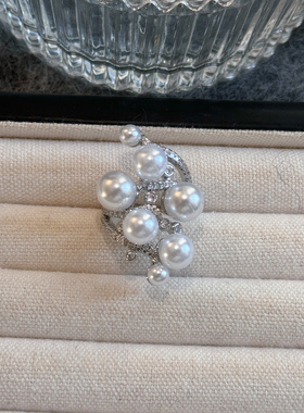 满天星繁花珍珠戒指女2026新款轻奢高级感澳白小珠开口可调节空托