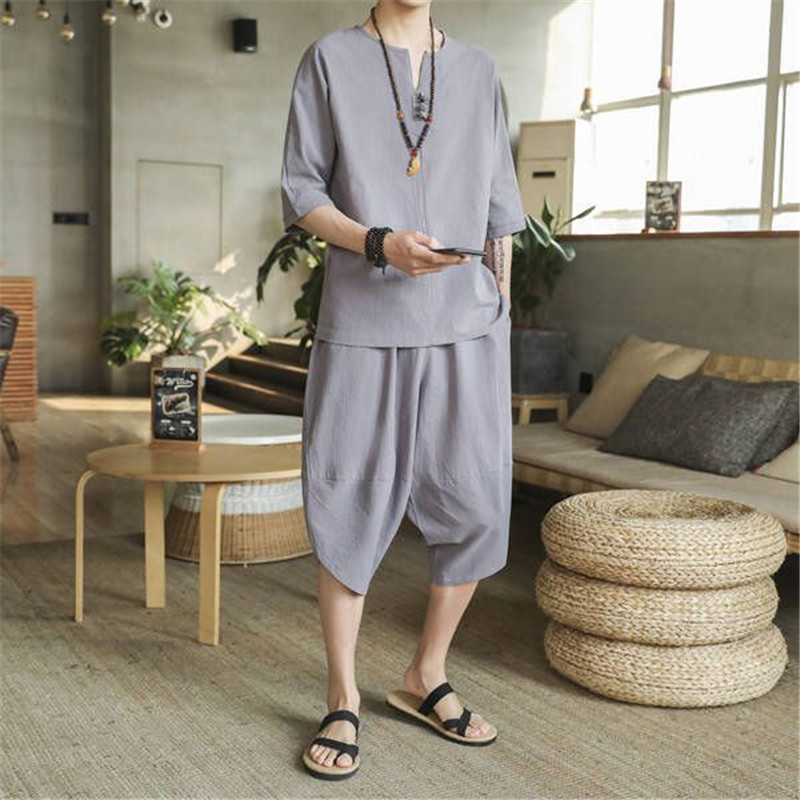 衣服禅服男套装亚麻居士服传统禅意道家中国风麻料修行棉麻古装夏 - 图0
