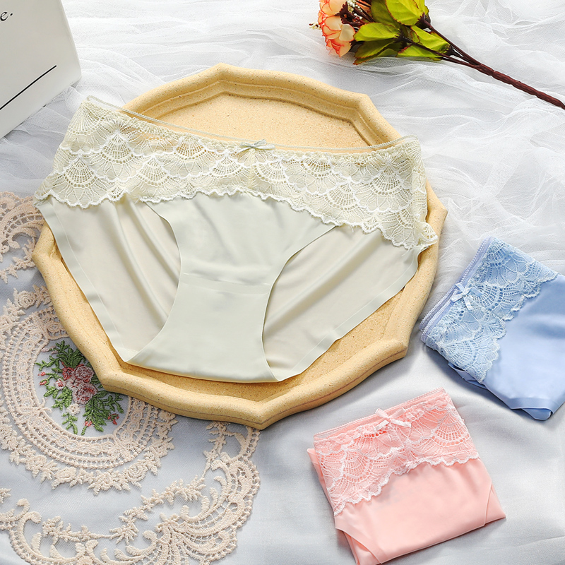 3条冰丝内裤女性惑纯棉女士性感透气夏季薄款蕾丝少女三角短裤衩
