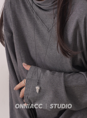 葡萄串珠圆球黑绳项链纯银