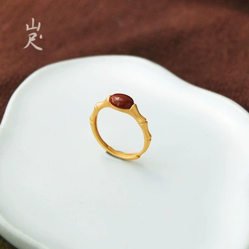 Агатовое ретро небольшое дизайнерское бамбуковое красное рубиновое кольцо, китайский стиль